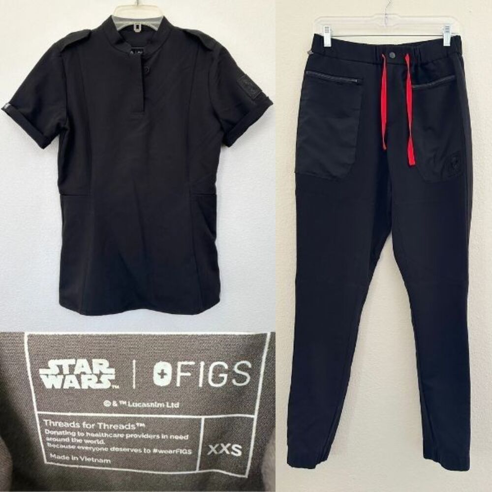 NEW FIGS Star Wars Scrub Set Dark Side Jedi Jogger Black Medical Women's XS XXS